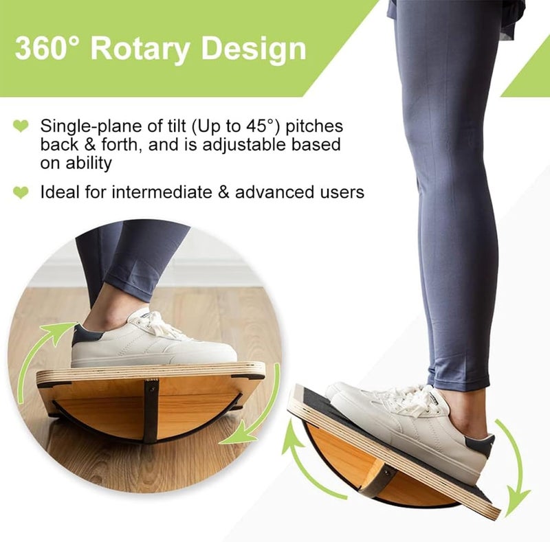 StrongTek Professional Wooden Balance Board, Rocker Board, Wood Standing Desk Accessory, Balancing Board for Under Desk, Anti Slip Roller, Core Strength, Stability, Office Wobble Boards - Image 4